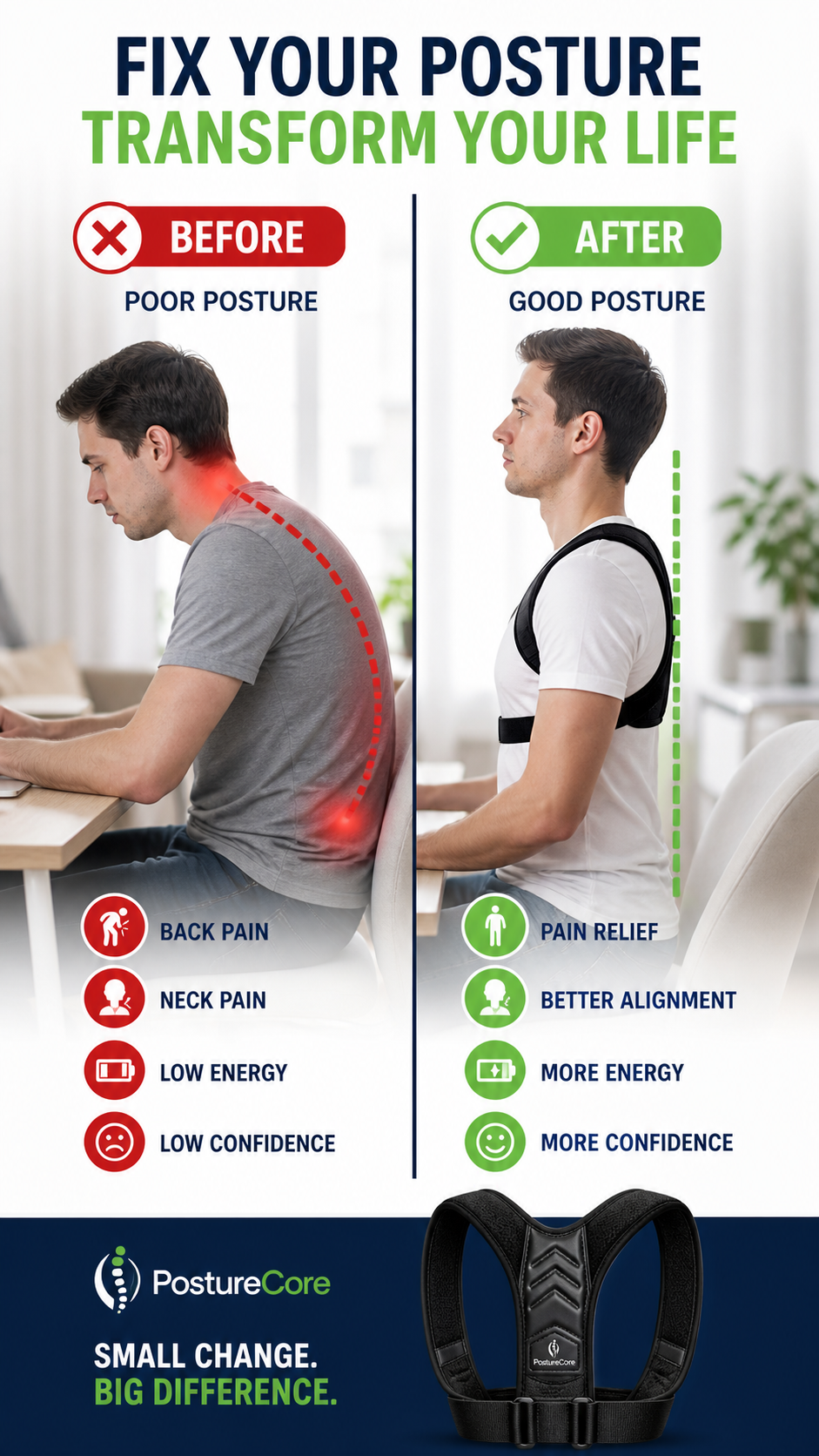SmartPosture™ Pro – Clinically Inspired Back Support for Instant Posture Correction & Lasting Pain Relief