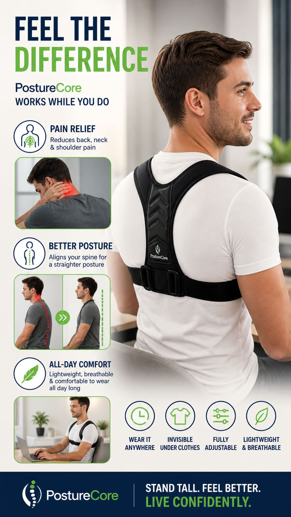 SmartPosture™ Pro – Clinically Inspired Back Support for Instant Posture Correction & Lasting Pain Relief